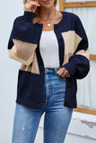 Color Block Open Front Button Sweater Cardigans