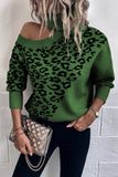 Turtleneck Cold Shoulder Leopard Knitting Sweater Autumn Outfits