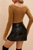 Wrap V Neck Hairy Short Sweaters