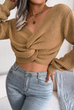 Plain V Neck Twisted Sweater Crop Top