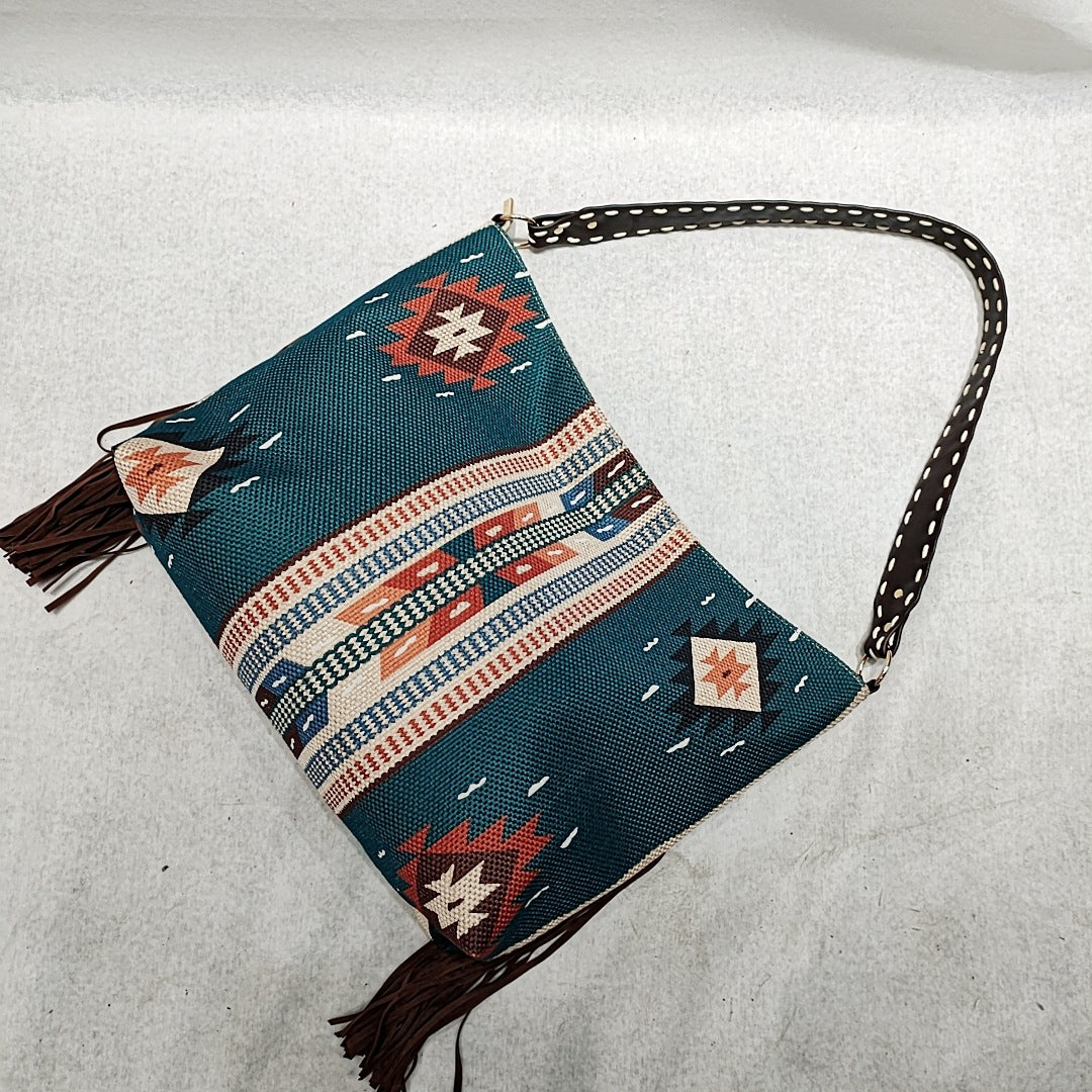 Vintage Hand-woven Streamer Cotton And Linen Shoulder Bag