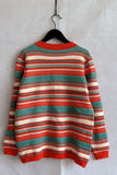 Multicolor Striped Front Winter Outfits  Open Button Knit Cardigans