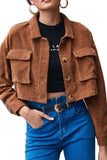 Brown Button Up Corduroy Short Jacket Coat