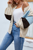 Color Block Open Front Button Sweater Cardigans