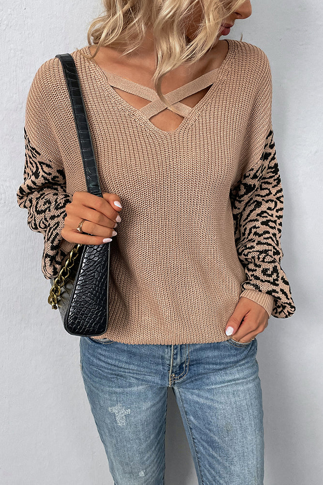 Leopard Lantern Autumn Outfits Sleeve Crosscriss Sweater