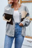 Color Block Open Front Button Sweater Cardigans