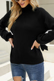 Plain Turtle Neck Tie Sleeves Knit Sweaters