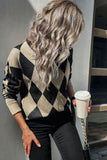 Rhombus Colorblock Splicing Long Sleeve Sweater