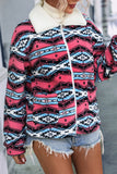 Open Zipper Aztec Print Fleece Winter Outfits Coat
