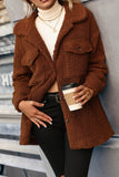Winter Outfits Brown Button Up Fleece Coat with Pockets