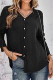 Plain Waffle Knit  Lace Cuff Open Button Long Sleeve Shirts