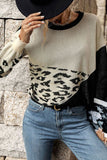 Cut Shoulder Leopard Splicing Knit Sweaters
