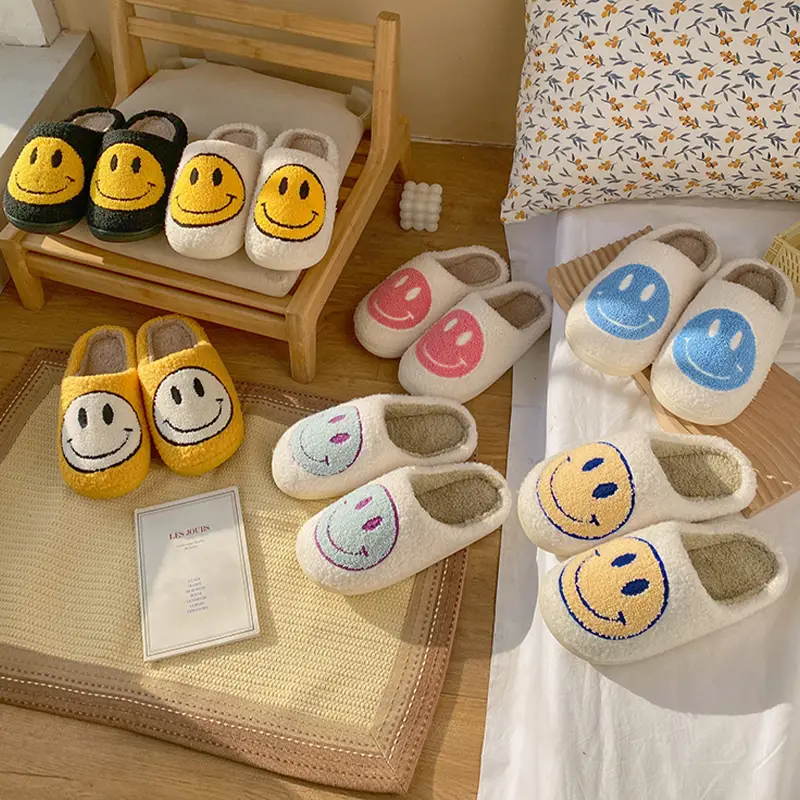 Couple home smiley face soft plush comfy warm slippers