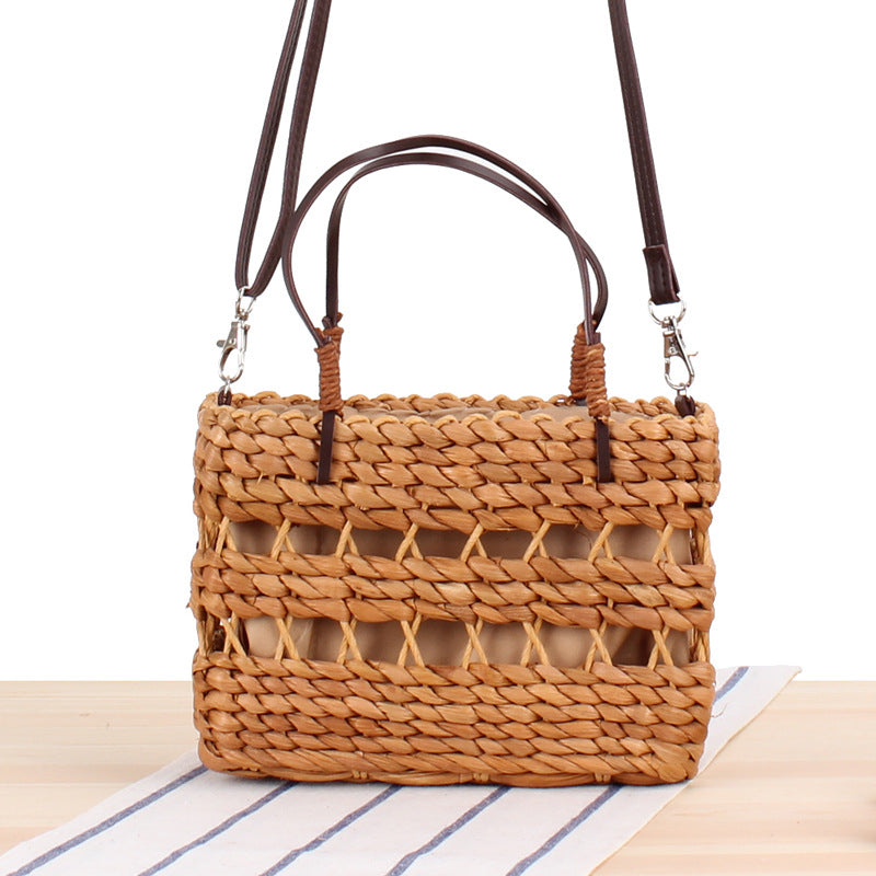 Women Rattan Handbag Straw Basket Bag Boho Crossbody