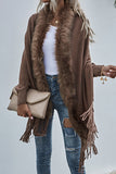 Fleece Open Front Tassle Kniting Long Cardigan Winter Outfits