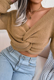 Plain V Neck Twisted Sweater Crop Top