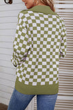 Plaid Checked Turndown Collar Button Sweater
