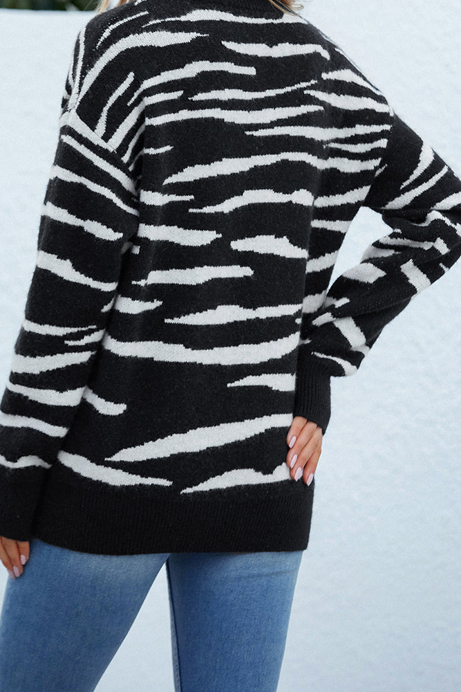 Zebra Striped Knit winter outfits  Pullover Sweaters
