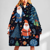 Oversized Wearable Blanket Christmas Print Hoodie With Pocket