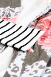Brown Striped Cuffs Floral Print Long Cardigan