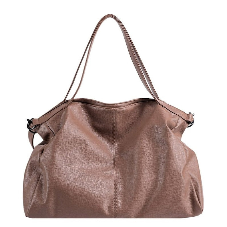 Large Shopper Bag Solid Color Quality Soft Leather