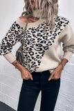 Turtleneck Cold Shoulder Leopard Knitting Sweater Autumn Outfits