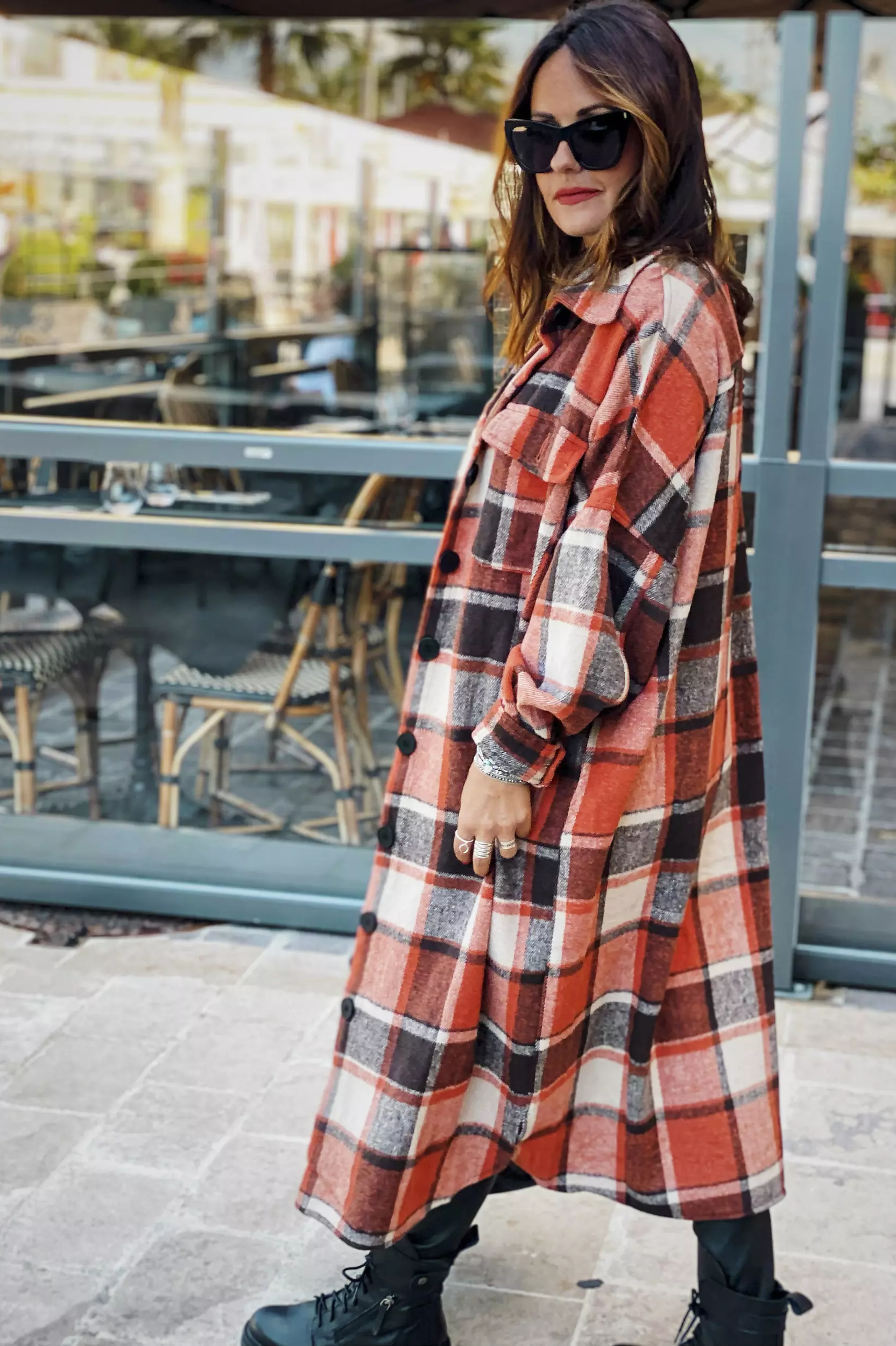 Winter Outfots Plaid Button Down Pocketed Shacket Jacket Coats Women