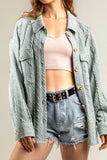 Plain Button Up Cable Knit Coat with Winter Outfits Pockets