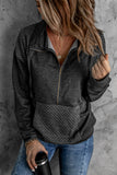 Gray Quilted Patch Half Zipper Sweatshirt