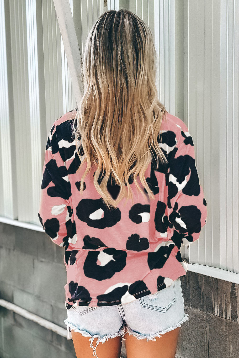 Pink Leopard Print Long Sleeve Loose Top