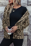 Leopard Open Zipper Pockets Fleece Coat