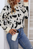Cow Print Long Sleeve Pullover Sweater