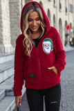 Women's Hooded Zipper Long Sleeve Loose Christmas Casual Jacket