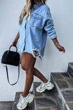 Raw Hem Ripped Denim Jacket Shacket