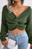 Plain V Neck Twisted Sweater Crop Top