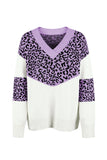 Leopard Splicing V Neck Long Sleeve Knit Sweater