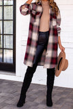 Pockets Open Button Long Length Plaid Shackets
