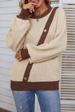 Lantern Sleeve Splicing Button Pullover Sweater