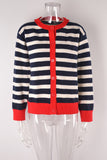Stripes Splicing Open Front Button Knitting Cardigan