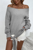Off Shoulder Tie Knot Knitting Autumn Outfits Sweater