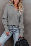 V Neck Turndown Collar Long Sleeve Sweater