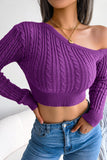 Plain One Shoulder Cable Knit Sweater Crop Top