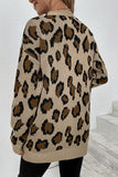 Winter Outfits Leopard Knit Pocketed Open Front Sweater Cardigans