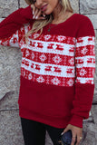 Women Round Neck Long Sleeve Pullover Loose Christmas Fleece Casual Sweater