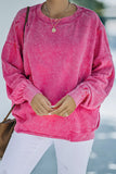 Rose Solid Splicing Loose Pullover Sweatshirt