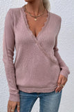 Autumn Outfits Deep V Neck Lace Splicing Knitting Sweater