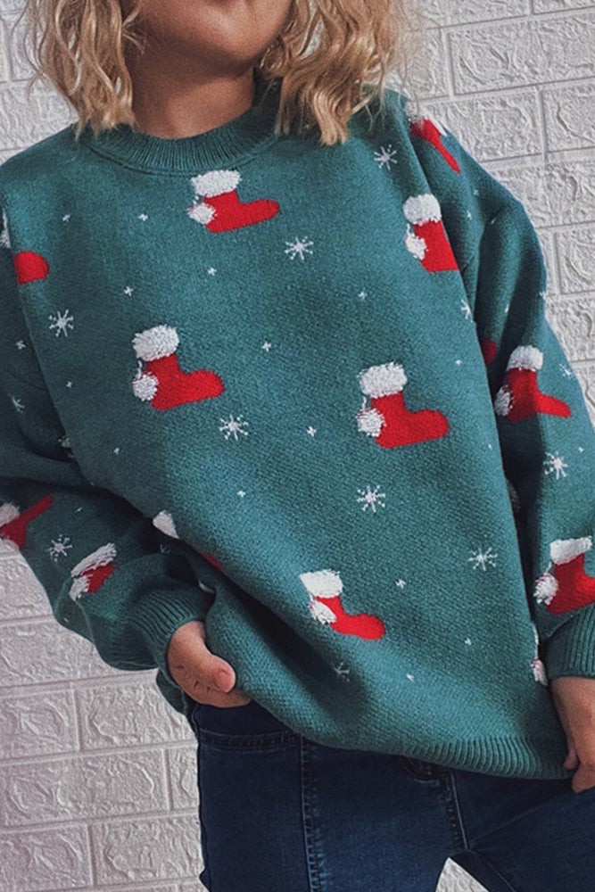Christmas Socks And Snow Knitting Sweater