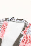 Brown Striped Cuffs Floral Print Long Cardigan