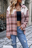 Faux Leather Splicing Plaid Open Button Jackets