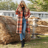 Women's Extra Long Plaid Trench Coat Jacket